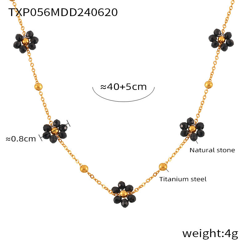 New retro flower stone bead necklace