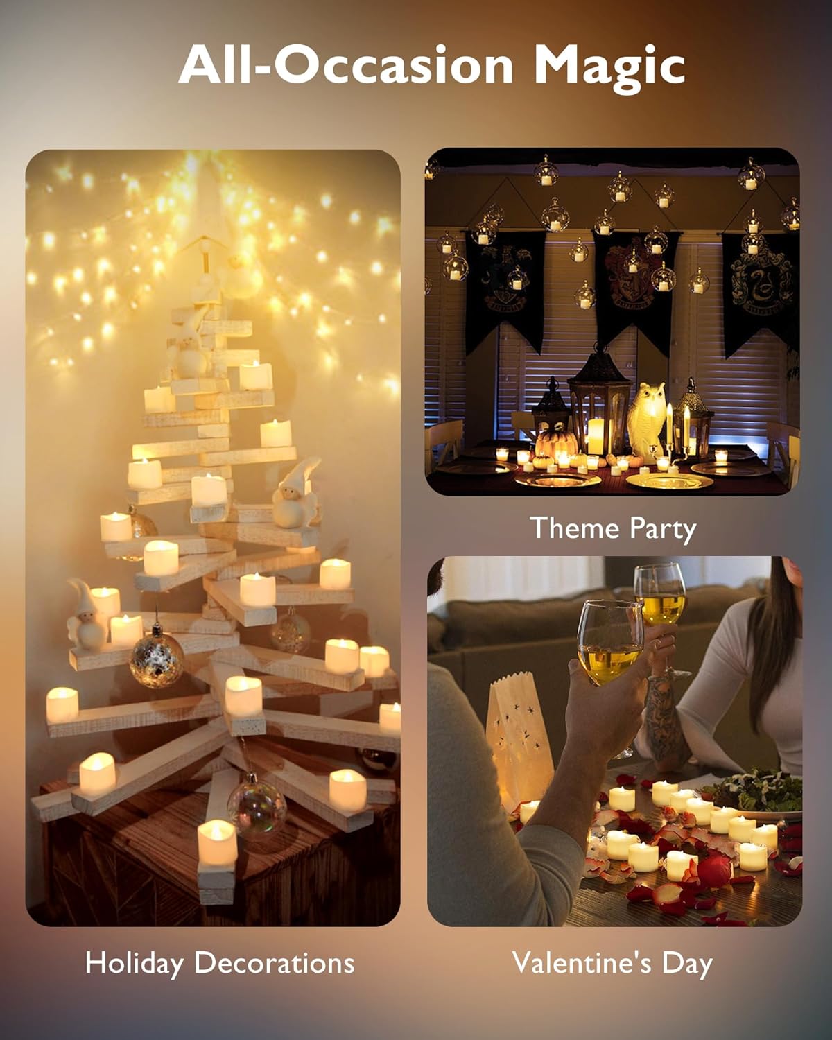 24 flickering flameless candles, simulated LED tea candles, suitable for various festival and event venues.