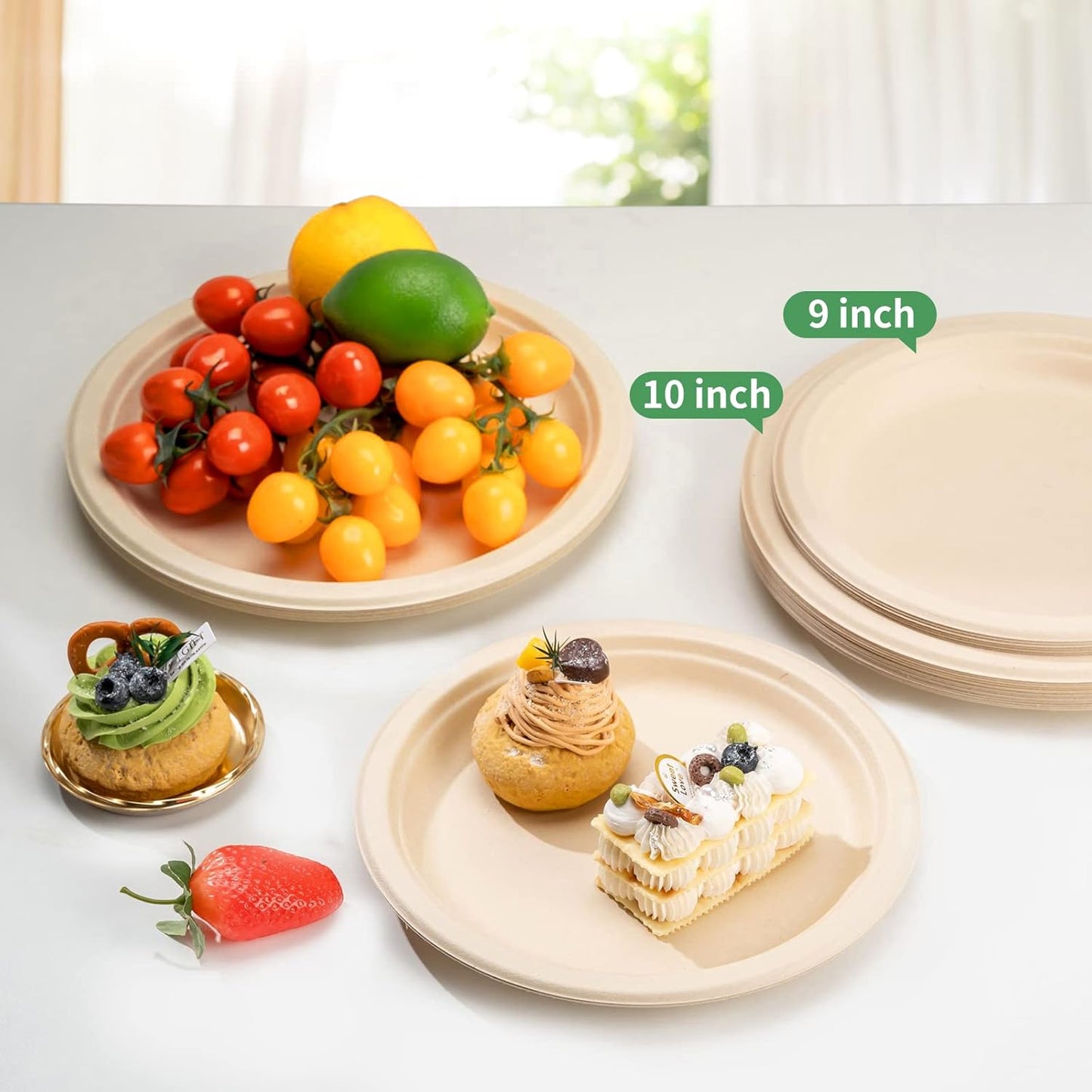 Disposable Paper Plates 9 Inch [Pack of 100], Durable Biodegradable Paper Plates, Eco-Friendly Compostable