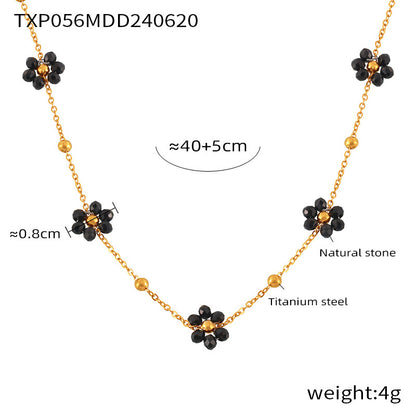 New retro flower stone bead necklace