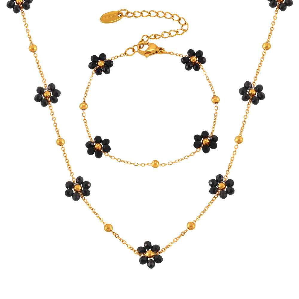 New retro flower stone bead necklace
