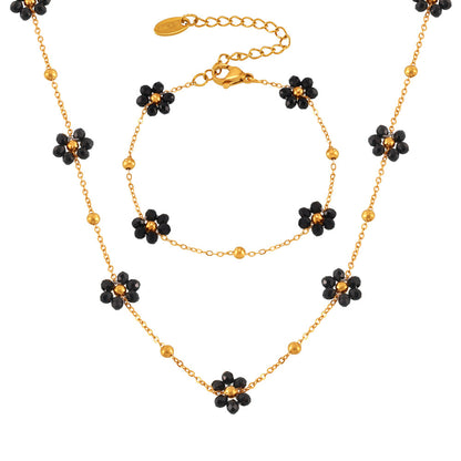 New retro flower stone bead necklace
