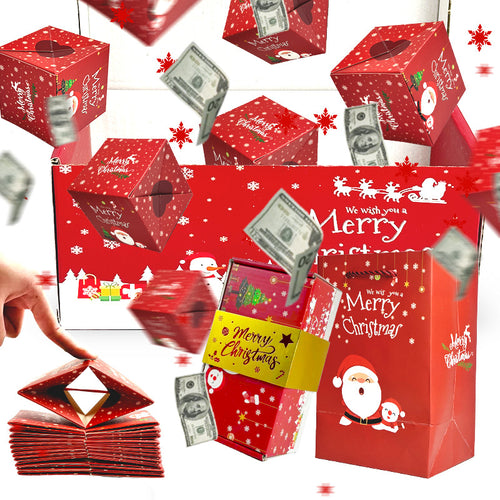 Surprise gift box bursting with money, surprise gift box filled with money, Merry Christmas surprise gift box, folding bouncy explosion gift box, money surprise gift box