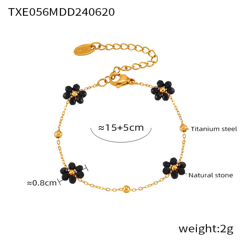 New retro flower stone bead necklace
