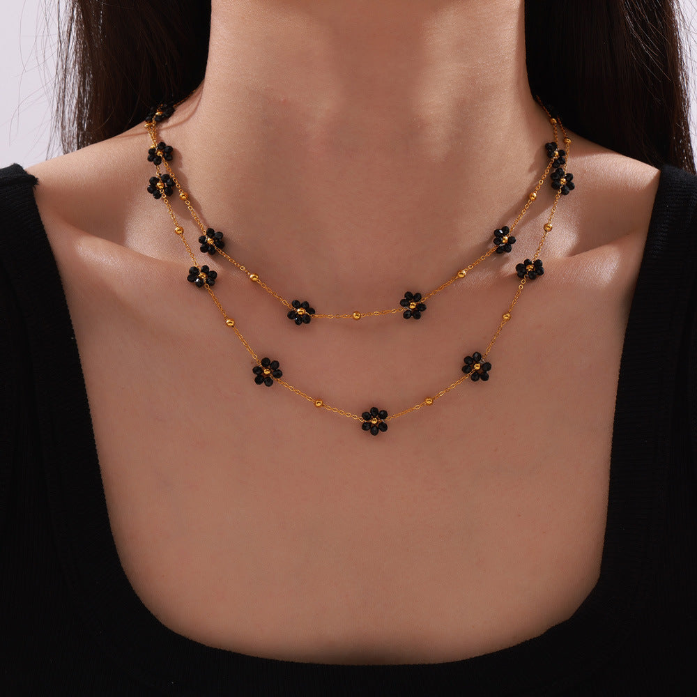 New retro flower stone bead necklace