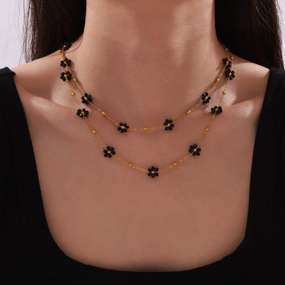 New retro flower stone bead necklace